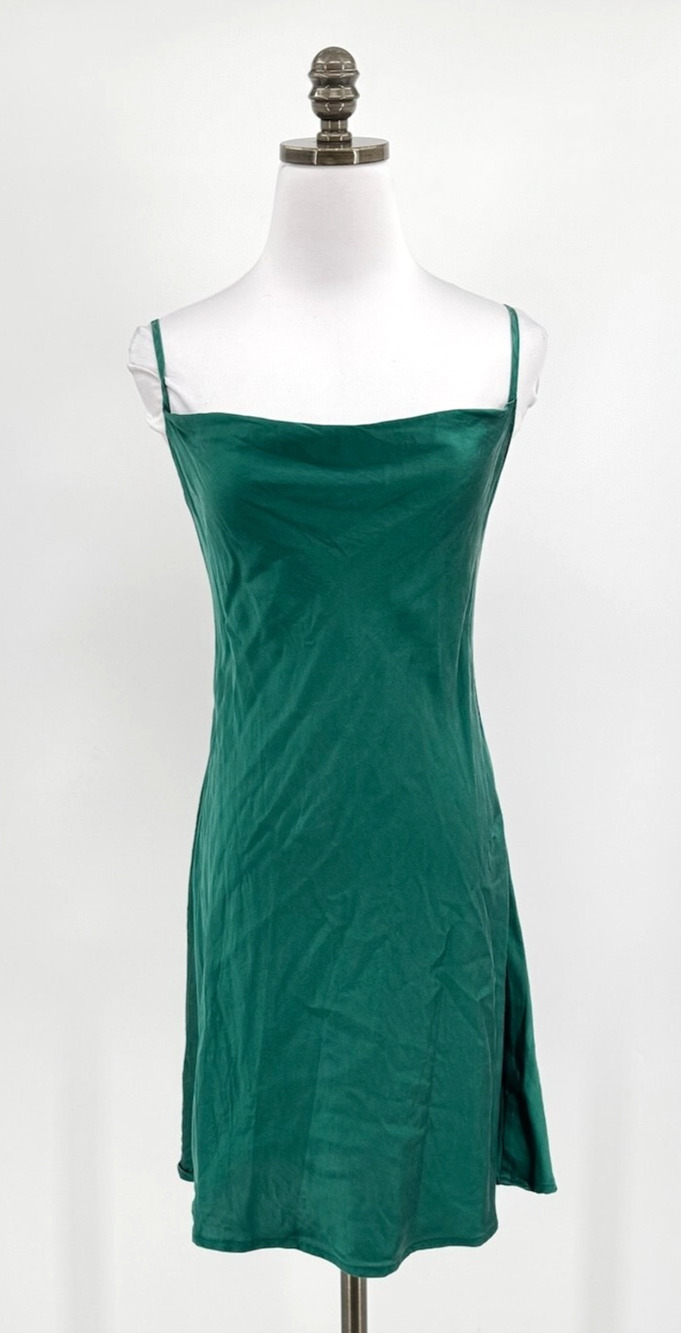 Bardo Collective Emerald Green Silk Lace Up Back Short Dress Sz L